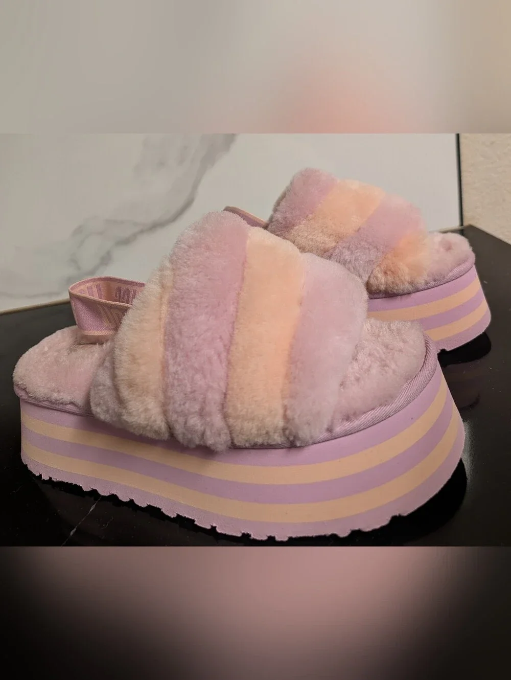 UGG Disco Stripe Slides Lavender/Cream Combo Size 9 Used Exc - Picture 5 of 12